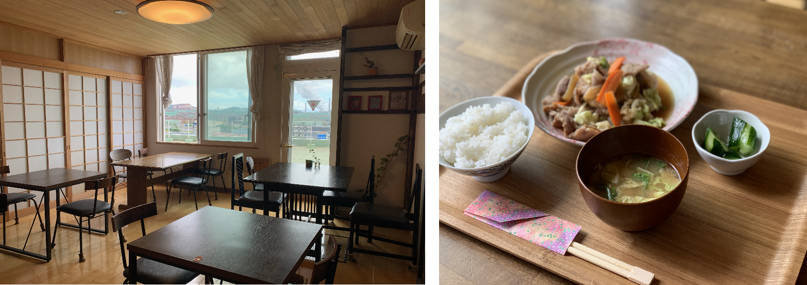 ごちゃまぜ食堂店舗内とイチオシメニューの写真