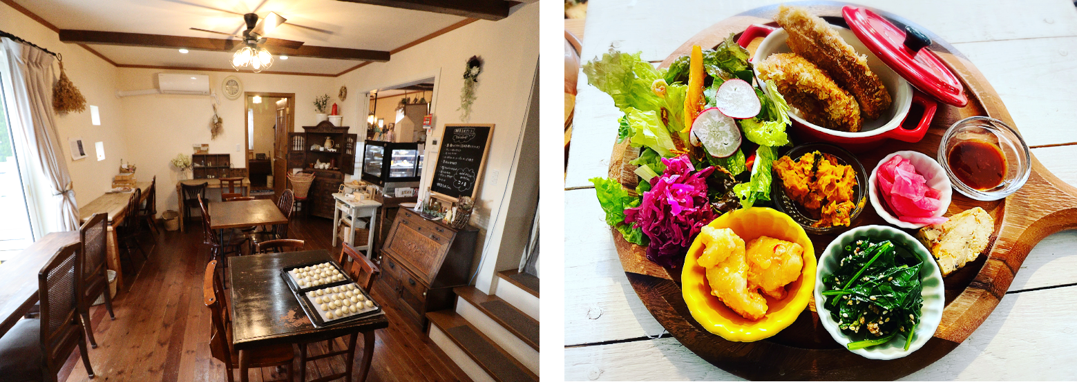 からだよろこぶおうちごはん。コノミの店舗内とイチオシメニューの写真