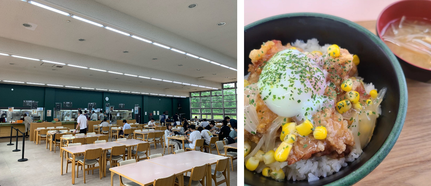 日本工学院北海道専門学校学生食堂店舗内とイチオシメニューの写真