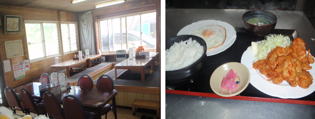 ソーダ食堂の店舗内とイチオシメニューの写真